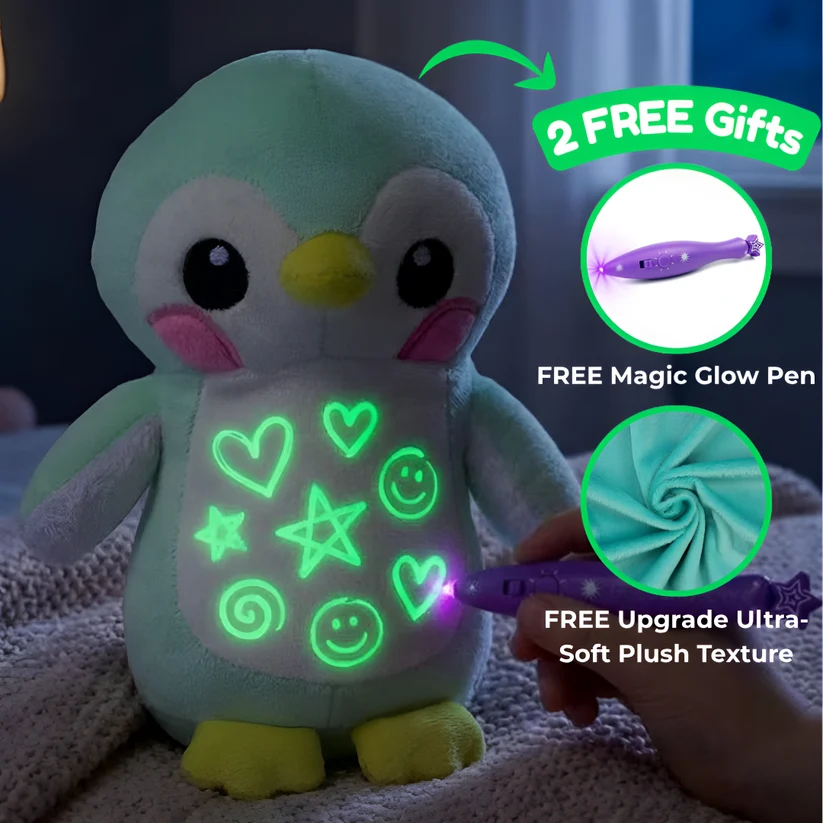 Magic Glow Plush glowing in the dark with free Magic Glow Pen