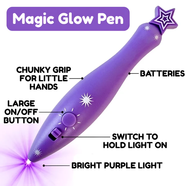 Magic Glow Pen features: chunky grip, large on/off button, bright light