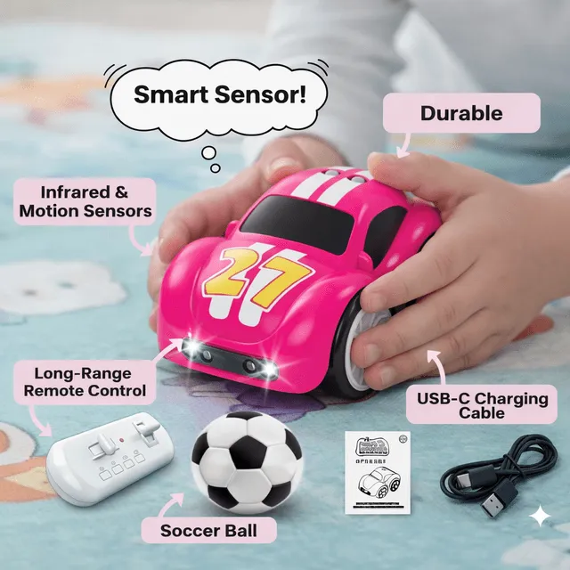 Magic Track Car with remote control, soccer ball and USB-C cable